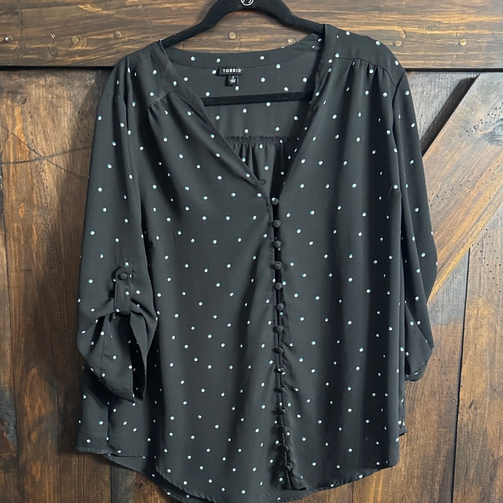 Elegant Black Polka Dot Blouse by Torrid